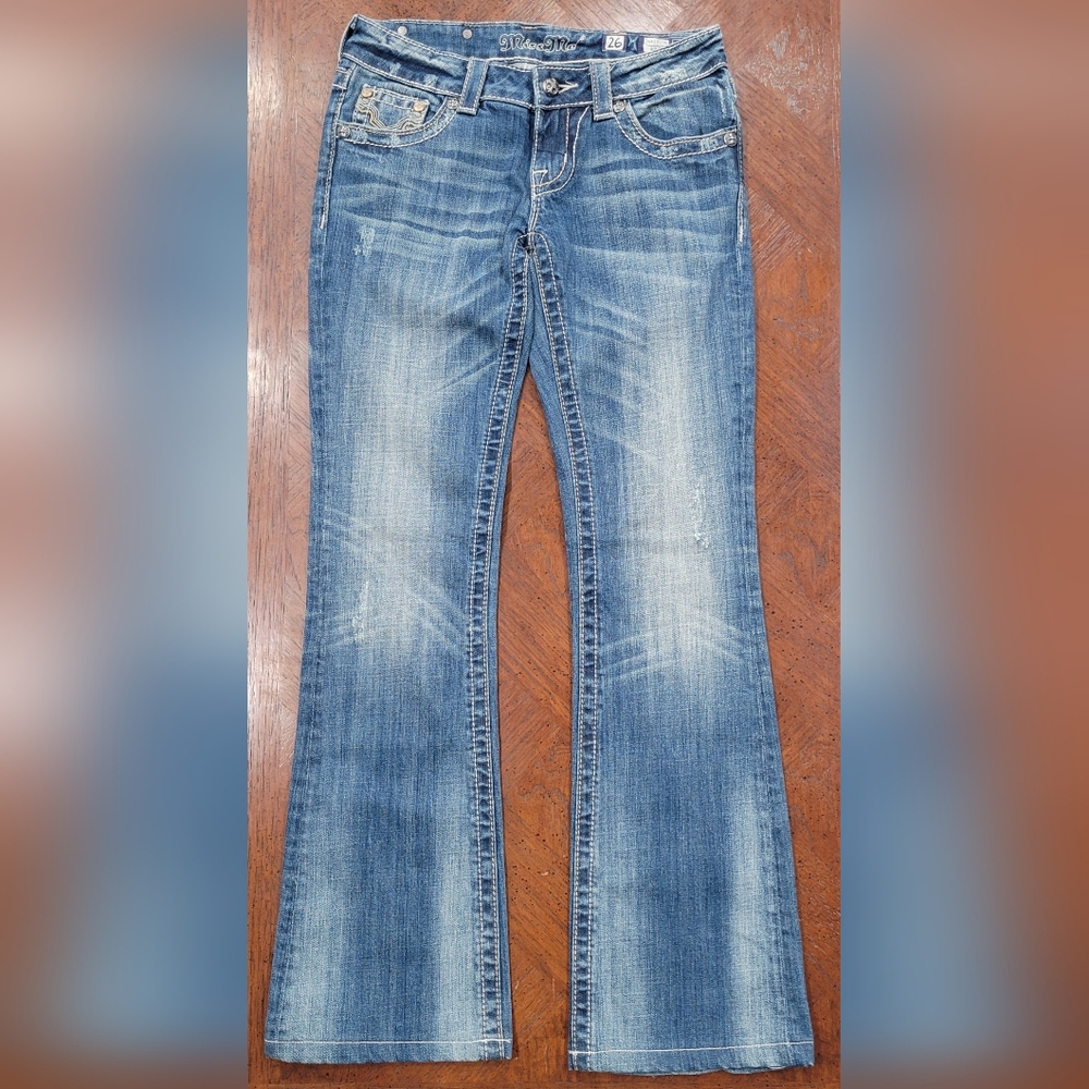 Miss Me Boot Cut Jeans W/ Cowhide Bling Pockets Size 26